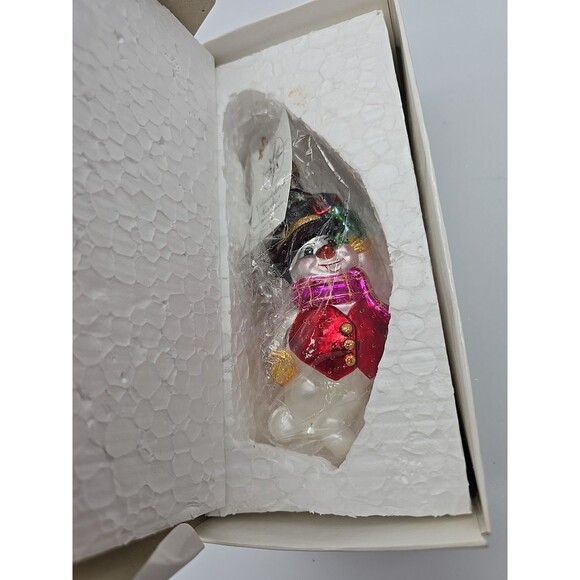 Vintage Christopher Radko Freezy Breezy Snowman Glass Ornament Tag & Box Polland - Picture 8 of 8
